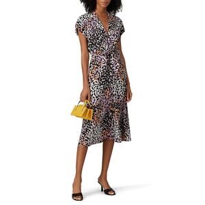 Veronica Beard Amani Animal Print Short Sleeve Shirt Midi Dress Size 6